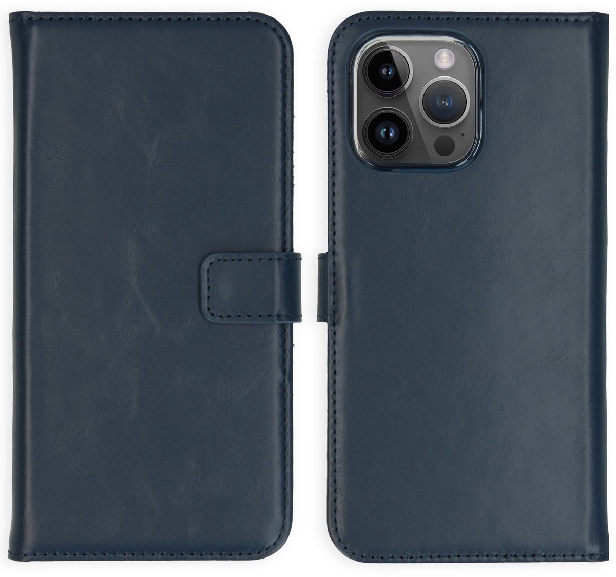 Selencia Hoesje - Geschikt voor Apple iPhone 15 Pro Max - Echt Lederen Bookcase - Blauw