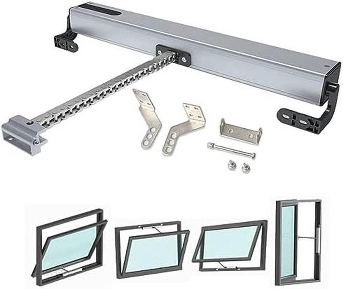 Elektrische Raamopener - Automatisch Ventilatiesysteem - Temperatuurregeling - Dubbele Ketting - 400N Vergrendeling - Zilver