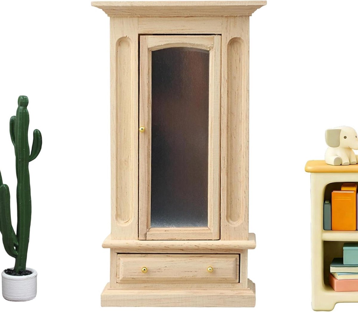 Miniatuur Kleerkast - Poppenhuis Meubel - Knutselprojecten Display - Gedetailleerd Ontwerp - 1:12 Schaal - Houtkleur