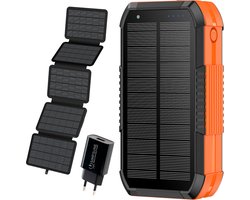 SimpSune Solar Powerbank - 51000mAh - EXTRA 18,5W Zonnepaneel - Handdynamo - Powerbank Zonneenergie - Snellader - Ingebouwde USB-C Kabel - Wireless Charger 15W - PD22.5W - 7 Outputs - Zaklamp - Noodpakket - Meerdere Apparaten - Solar Charger
