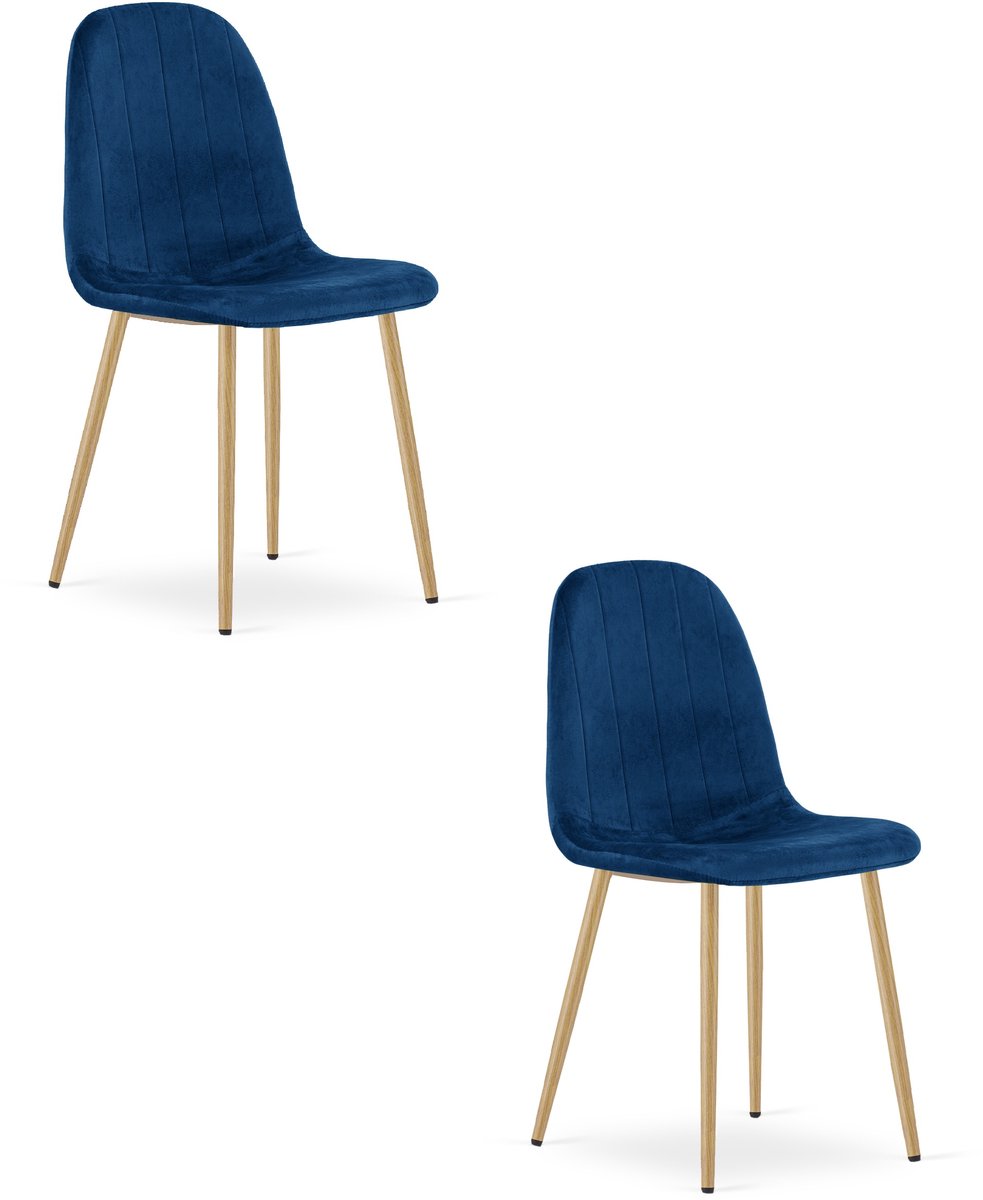 Set van 2 eetkamerstoelen PADVA – Fluweel donkerblauw – Eiken metalen poten – Modern design