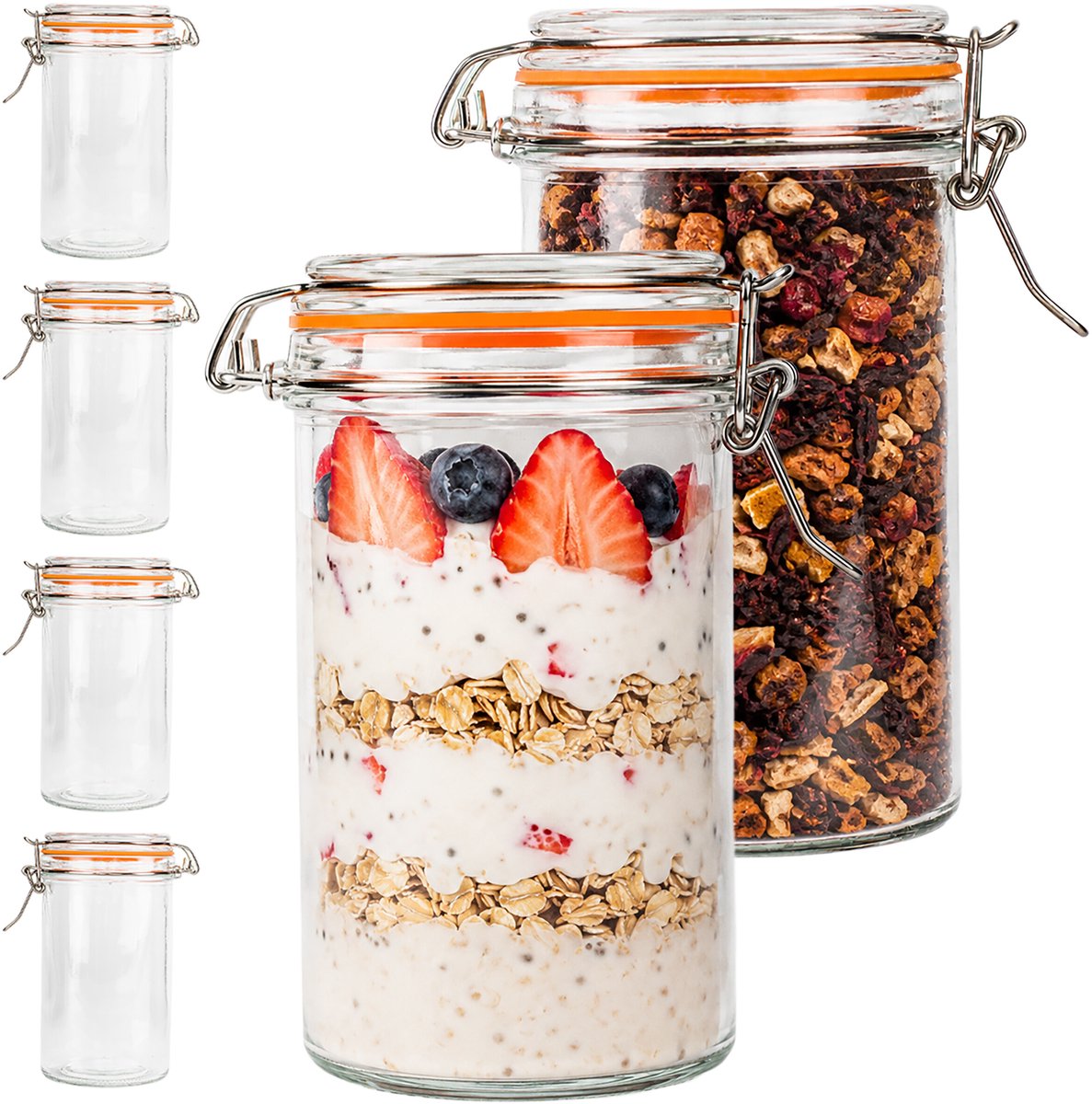 Inmaakglazen - glas - 500 ml - 6 stuks - transparant