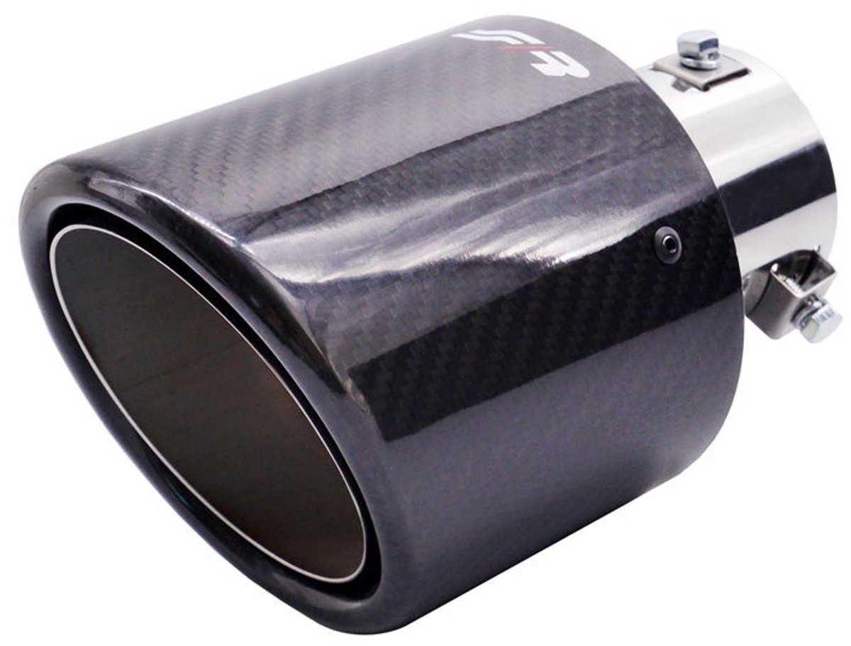 Simoni Racing Uitlaatsierstuk Rond/Schuin Glanzend-Carbon+RVS - Ø114xL185mm - Montage 38-63mm