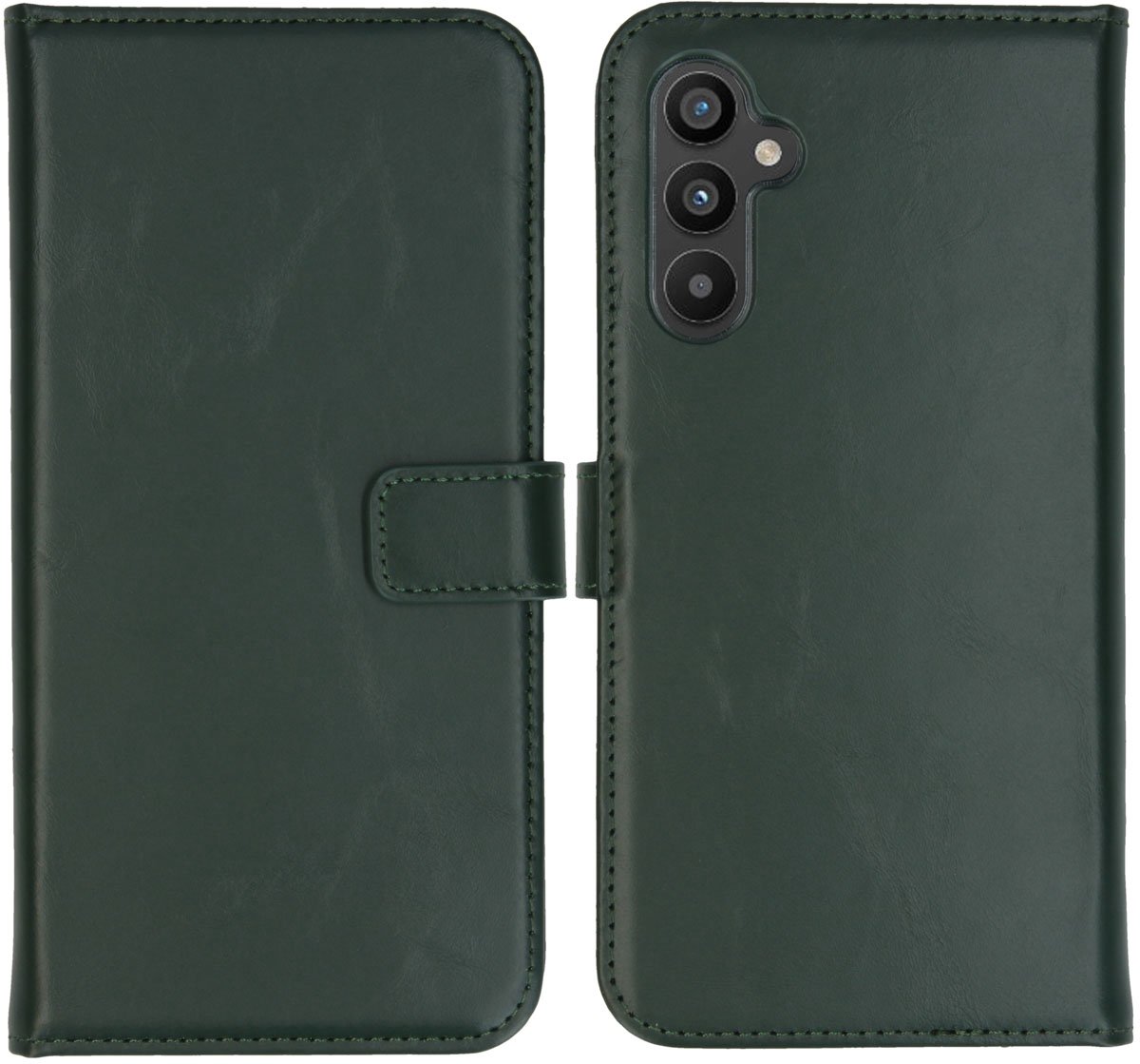 Selencia Hoesje - Geschikt voor Samsung Galaxy A34 (5G) - Echt Lederen Bookcase - Groen