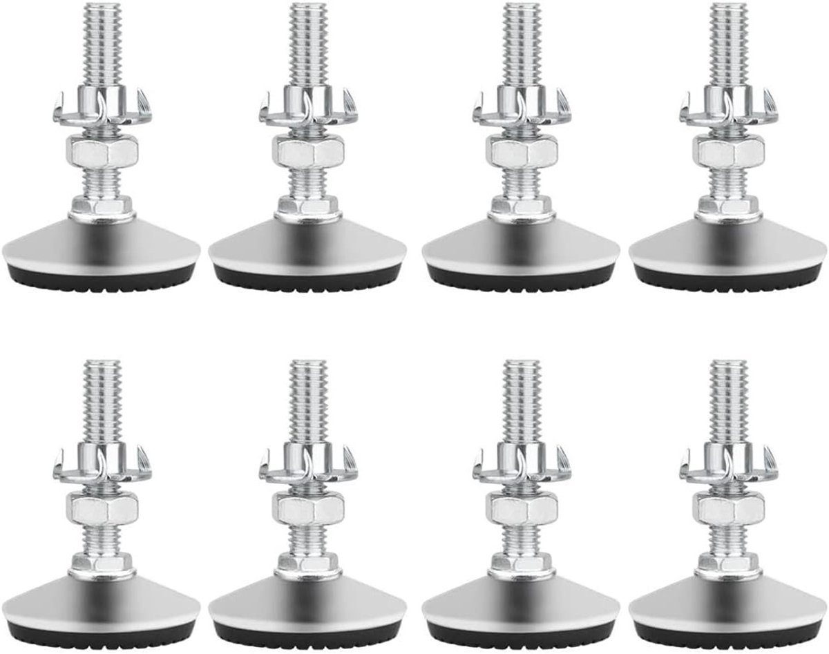 Verstelbare meubelvoeten met schroef, roestvrij staal M10 x 50 mm, 8 stuks met rubberen antislip basis en T-moer voor optimale stabiliteit