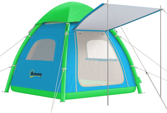 Outsunny Opblaasbare Campingtent-Oxfordstof, TPU-220L x 220B x 200H cm-Lichtblauw