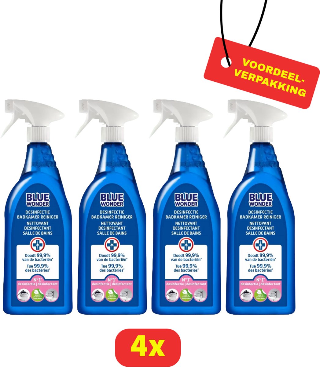 Blue Wonder - Desinfectie Badkamer Reiniger - Krachtige Hygiëne - 4 x 750ml - Voordeelverpakking