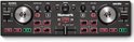 Gedetailleerd bovenaanzicht van de Numark DJ2GO2 Touch DJ-controller met twee decks, aanraakgevoelige jogwheels en verlichte rode en groene bedieningsknoppen.