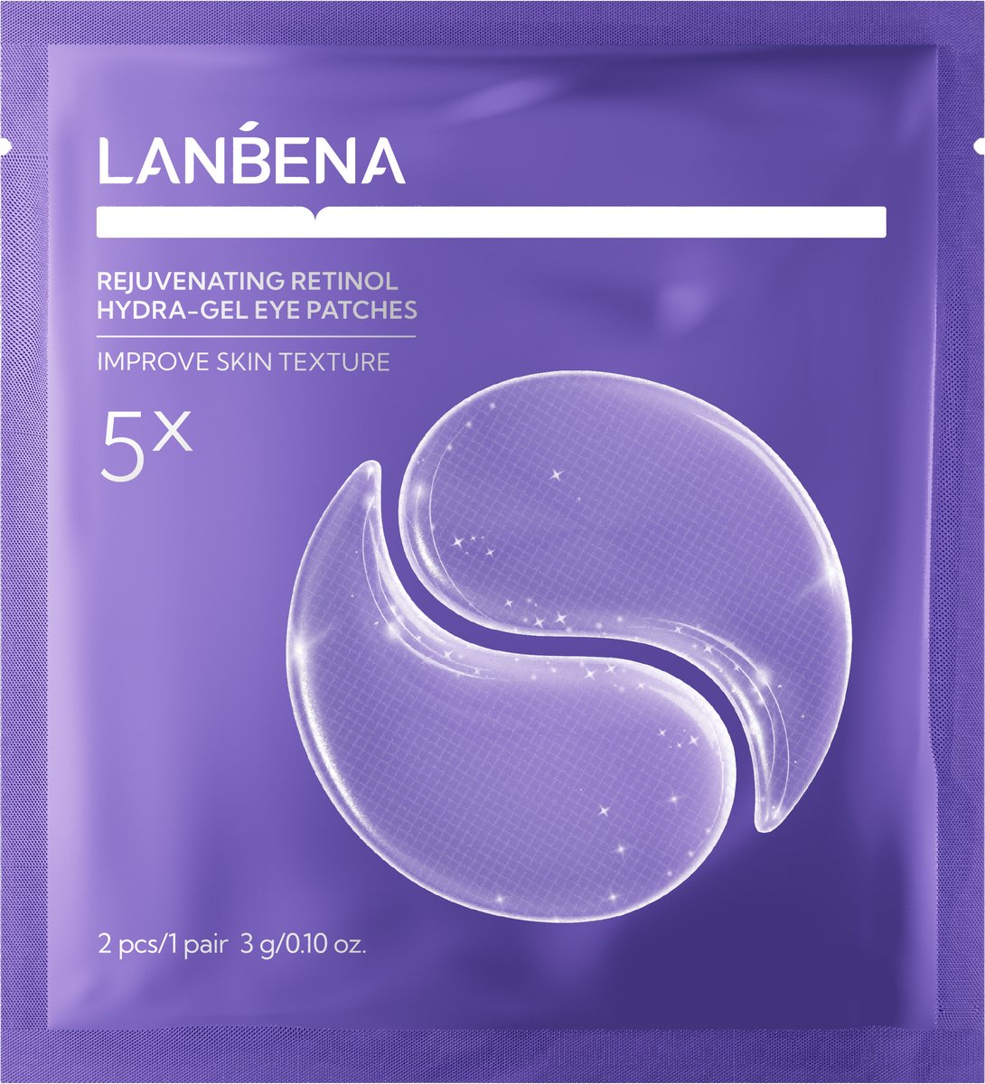 LANBENA Retinol Hydra-Gel Oogmaskers – Onder Oog Patches tegen Donkere Kringen, Wallen & Fijne Lijntjes – Hydraterende Eye Patches – 5 Paar 10 stuks