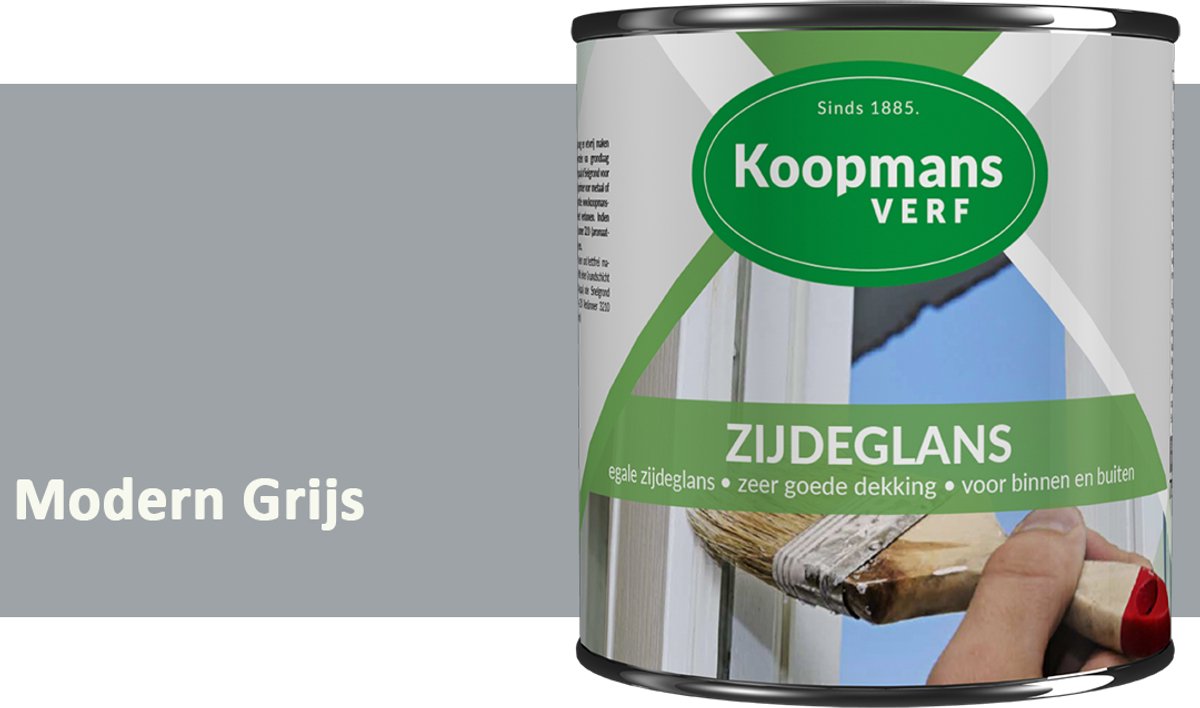 Koopmans Zijdeglans Lakverf – Binnen & Buiten – Kras- en Stootvast – Hoge Dekkracht – Voor Hout, Deuren en Kozijnen – Modern Grijs – 375 ml
