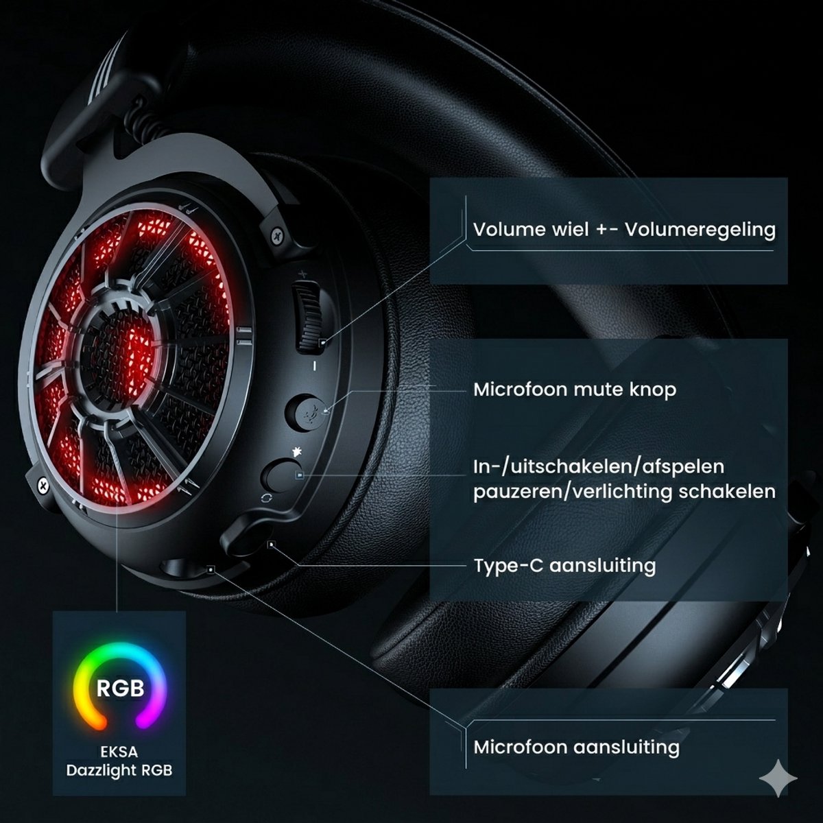 Gaming Headset Draadloos 7.1 Surround Sound – PS5 PC Xbox Switch - Met Microfoon – 100u Batterij – EKSA StarEngine Pro thumbnail 5