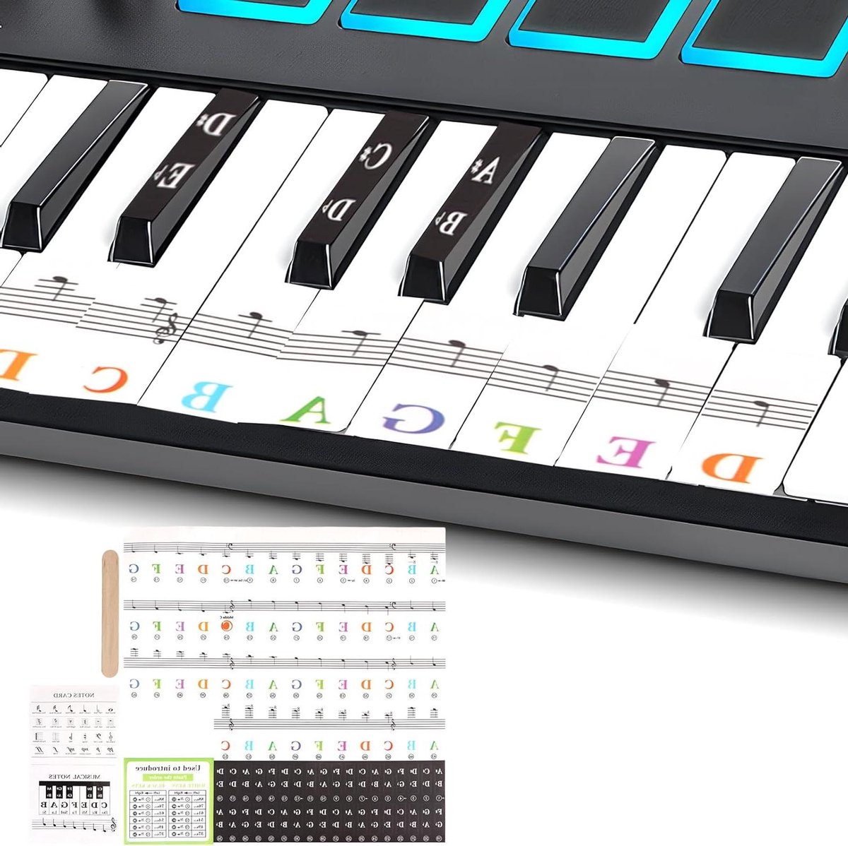 Pianostickers Muzieknoten - Toetsenbord Stickers - Beginners Leren - Kleurgecodeerde Noten - 88 Toetsen - Gekleurd