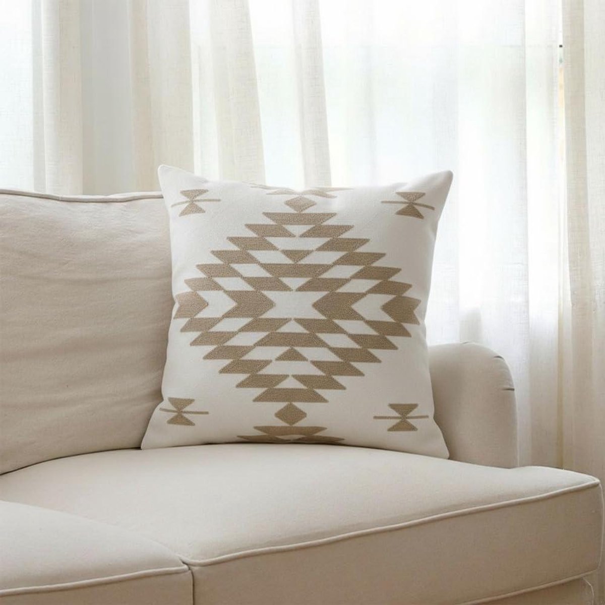 Kussenhoes Beige - Sierkussenhoes Boho - Woonkamer Decoratie - Azteeks Patroon - 457 x 457 cm - Beige
