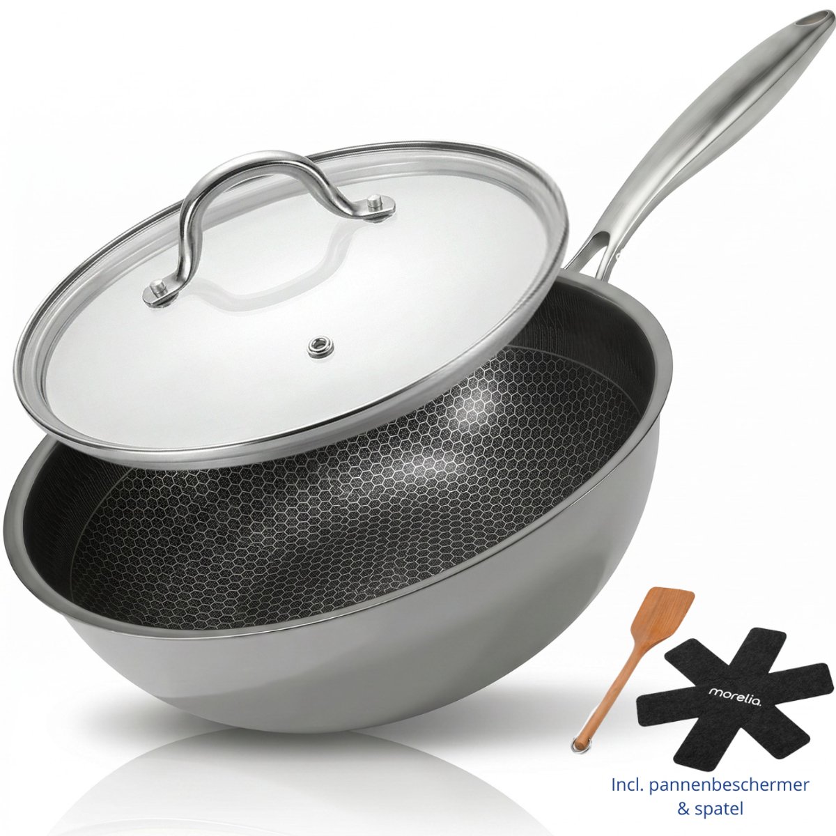 Morelia Hybrid wokpan 30 cm met RVS honingraat