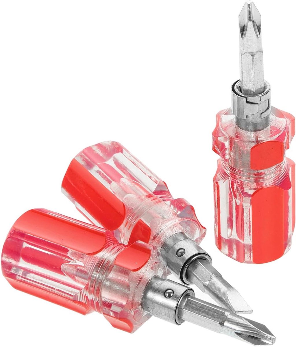Schroevendraaierset Kort - Dubbele Schroevendraaier - Gemakkelijk Onderhoud - Dubbelzijdig Gebruik - 8 cm - Rood
