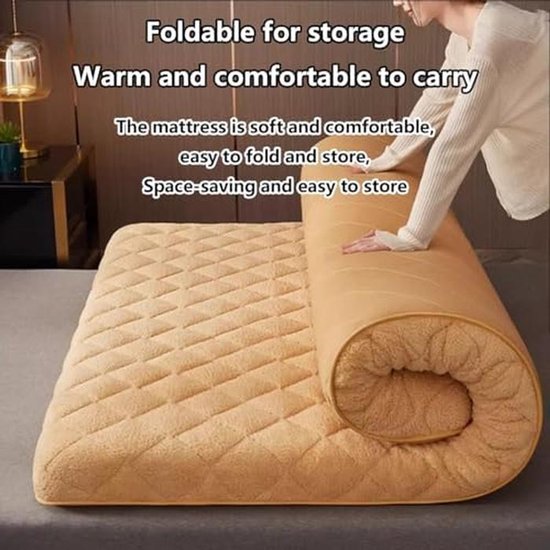 Japanse Futonmatras - Vloerbed Opvouwbaar - Ruimtebesparend Slapen - Traagschuim Vulling - 135 x 200 cm - Beige — afbeelding 2