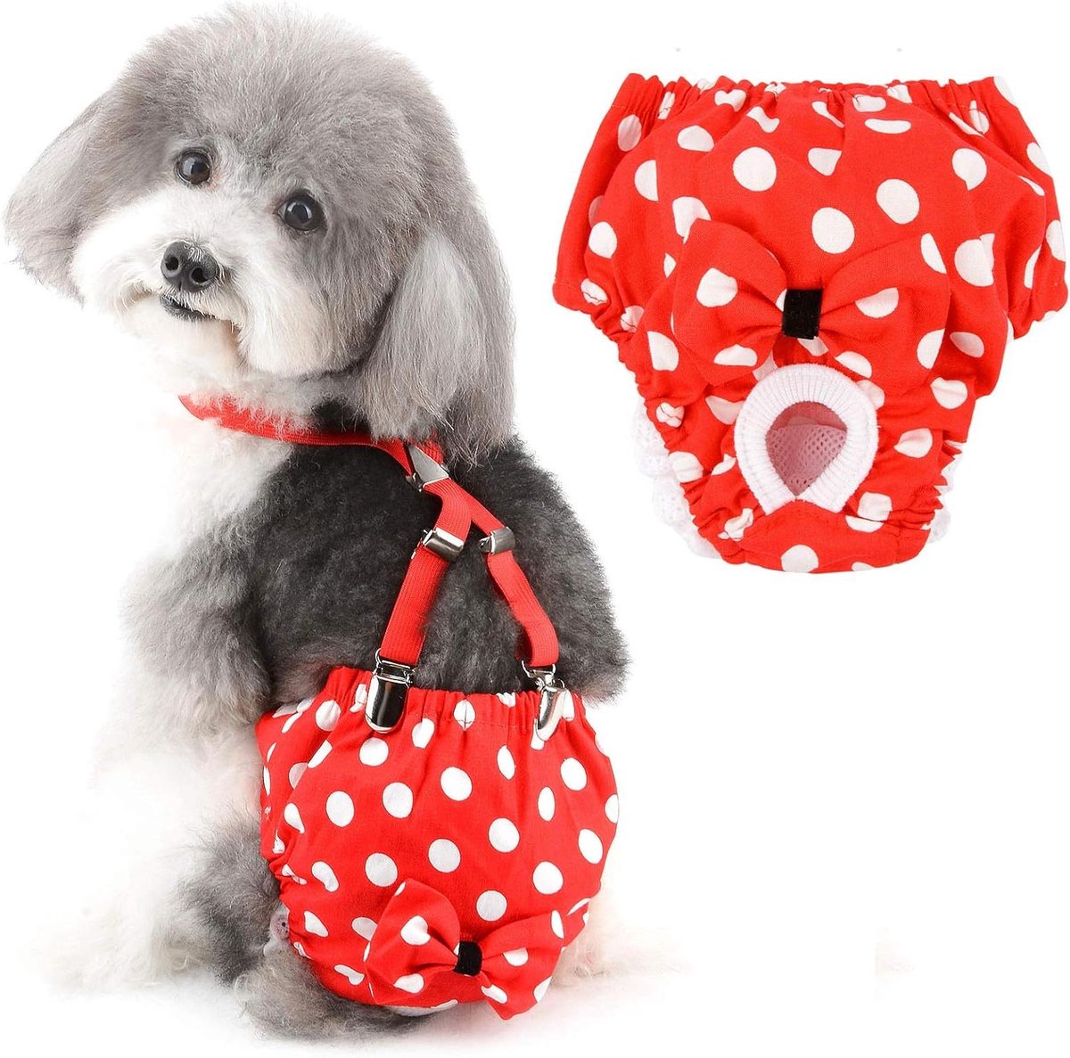 Hondenbroekjes voor Teefjes - Sanitaire Broekjes Hond - Ongelukjes Voorkomen - Herbruikbaar en Wasbaar - Maat M - Rood