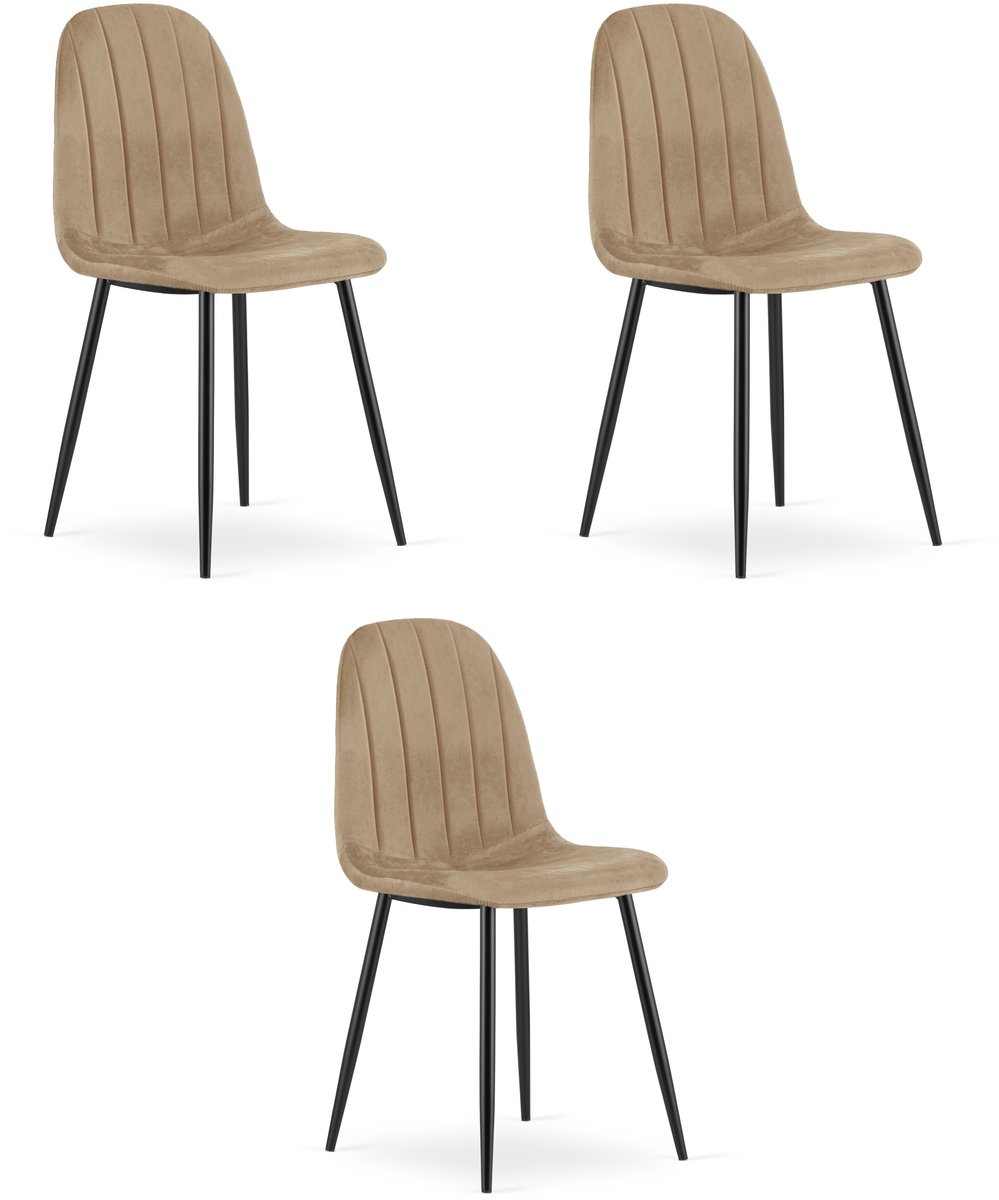 Set van 3 eetkamerstoelen PADVA - Bruin fluweel – Zwarte metalen poten – Modern design