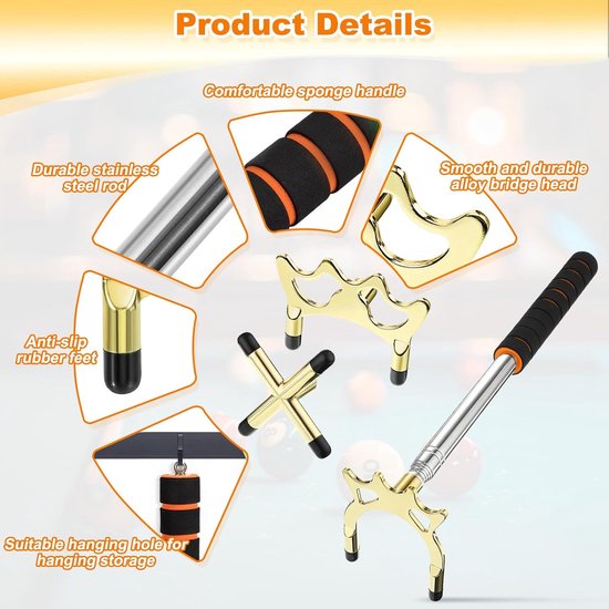 Poolkeu Set - Biljart Accessoires - Pool Spelen - Intrekbare Keu - 152.4 cm - Zwart Goud — afbeelding 5
