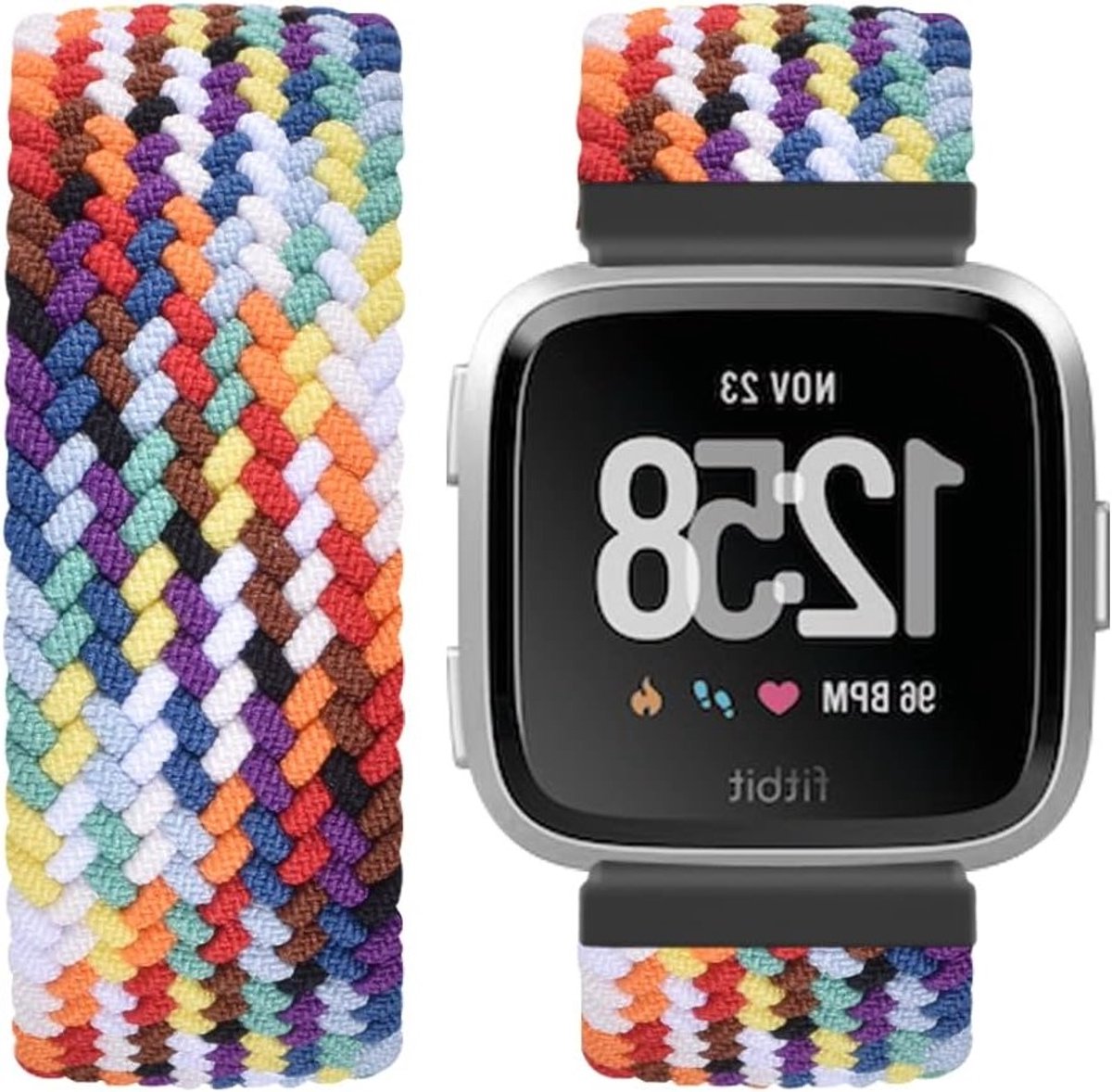 Elastische Ademende Nylon Sport Armband voor Fitbit Versa en Versa 2, Vervangband voor Dames en Heren, Maat S (138mm-145mm Pols)