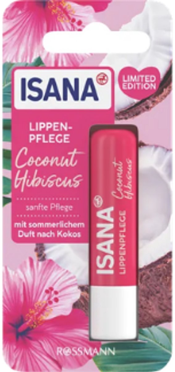 Isana Lippenbalsem - Coconut Hibiscus | 1x 4,8g - Zomerse Geur - Kokosnoot & Hibiscusbloem | Lippenbalsem - Lipverzorging - Limited Edition 2026