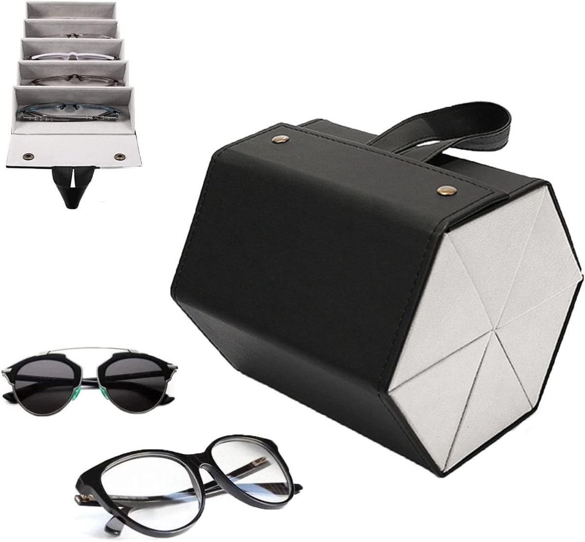 Zonnebril Organizer 6-Slot Opbergdoos - Reizen - PU Lederen Brillen Opbergtas - Glazen Opknoping Display Box - Glazen Opslag - Beschermende Opbergdoos voor Zonnebrillen.