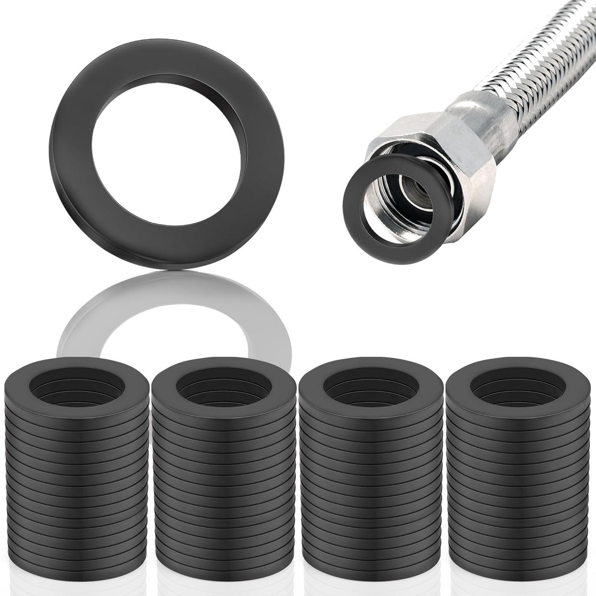 Set van 60 Douche Slang O-ringen, 1/2 Inch, Zwarte Rubberafdichtingen voor Douche en Tuinkranen, 19 mm
