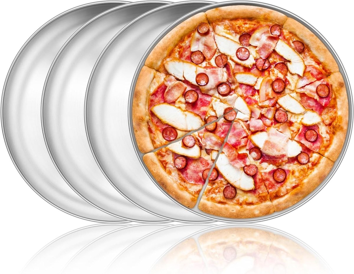 Set van 4 Ronde Pizza Bakplaten van RVS, 30 cm - Gezond en Duurzaam voor Oven, Makkelijk Schoon te Maken en Vaatwasserbestendig