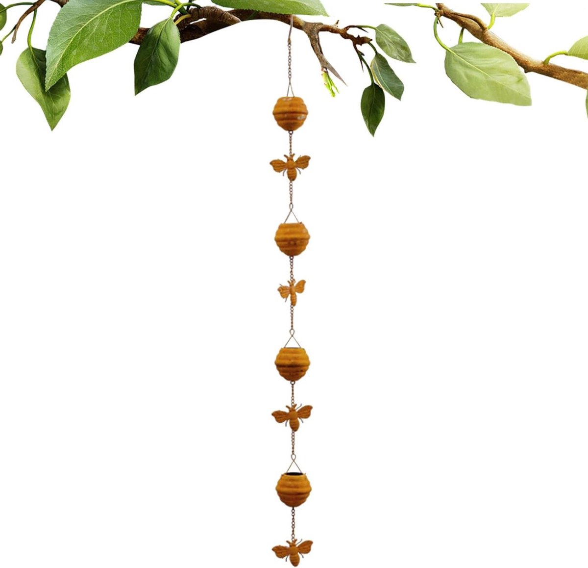 Regenketting - Dakgoot decoratie - Waterafvoer buiten - Tijdloze roestige elegantie - 117 cm lengte - Roestbruin