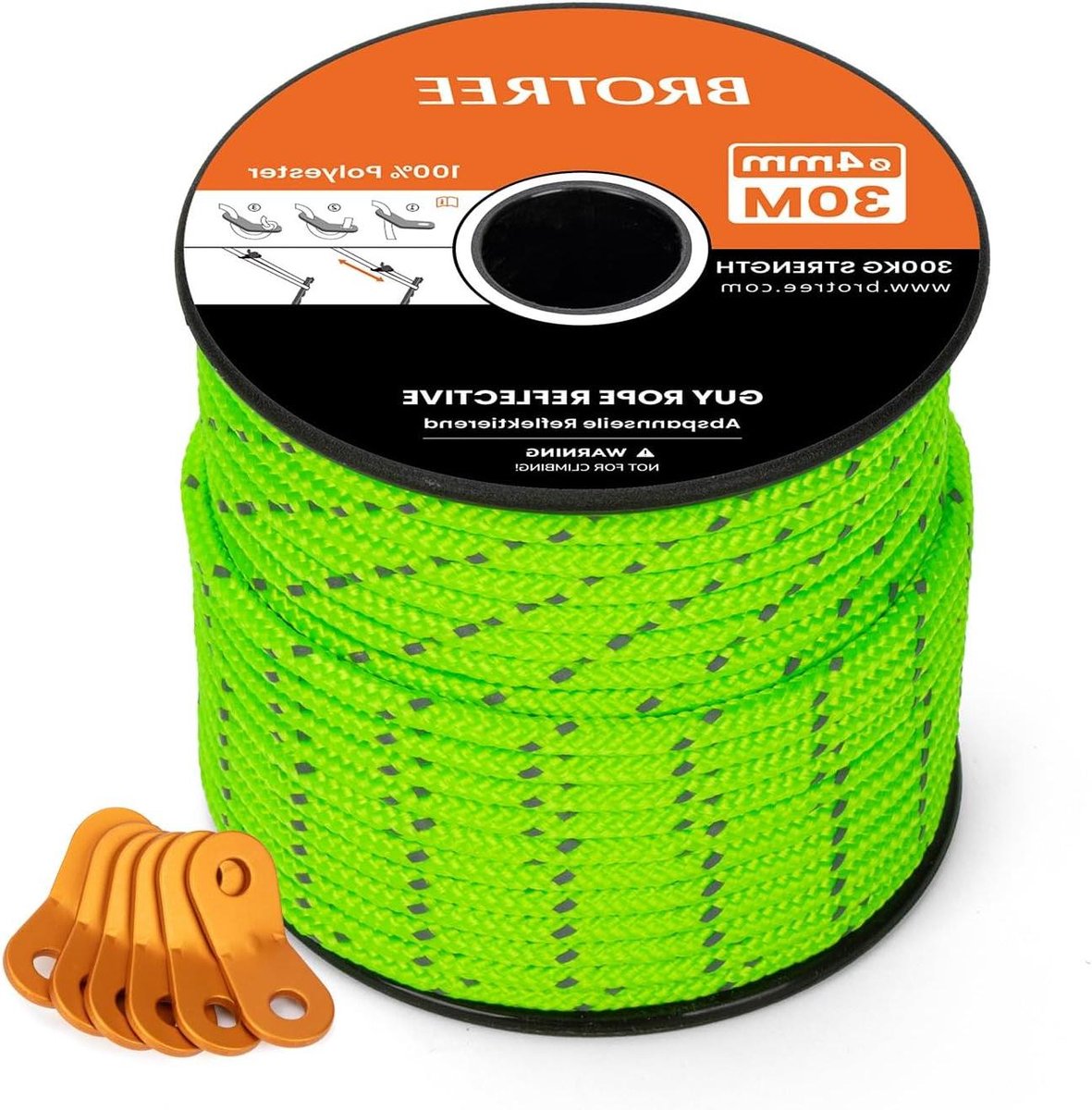 Scheerlijnen Set - Tent Touw - Kamperen en Outdoor - Hoge Zichtbaarheid - 4mm 30m - Neon Groen