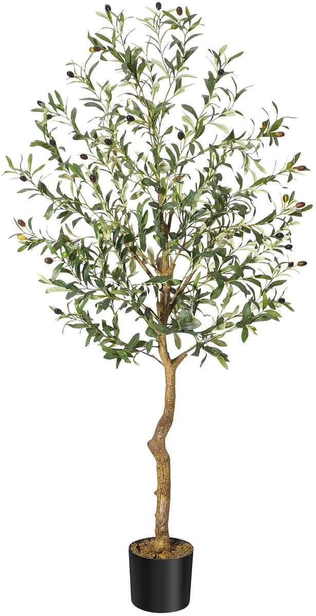 Mosh Stories Realistische Kunst Olijfboom – Decoratieve Nep Plant voor Binnen - Onderhoudsvrije Kunstboom met Stevige Pot Bruin/Groen