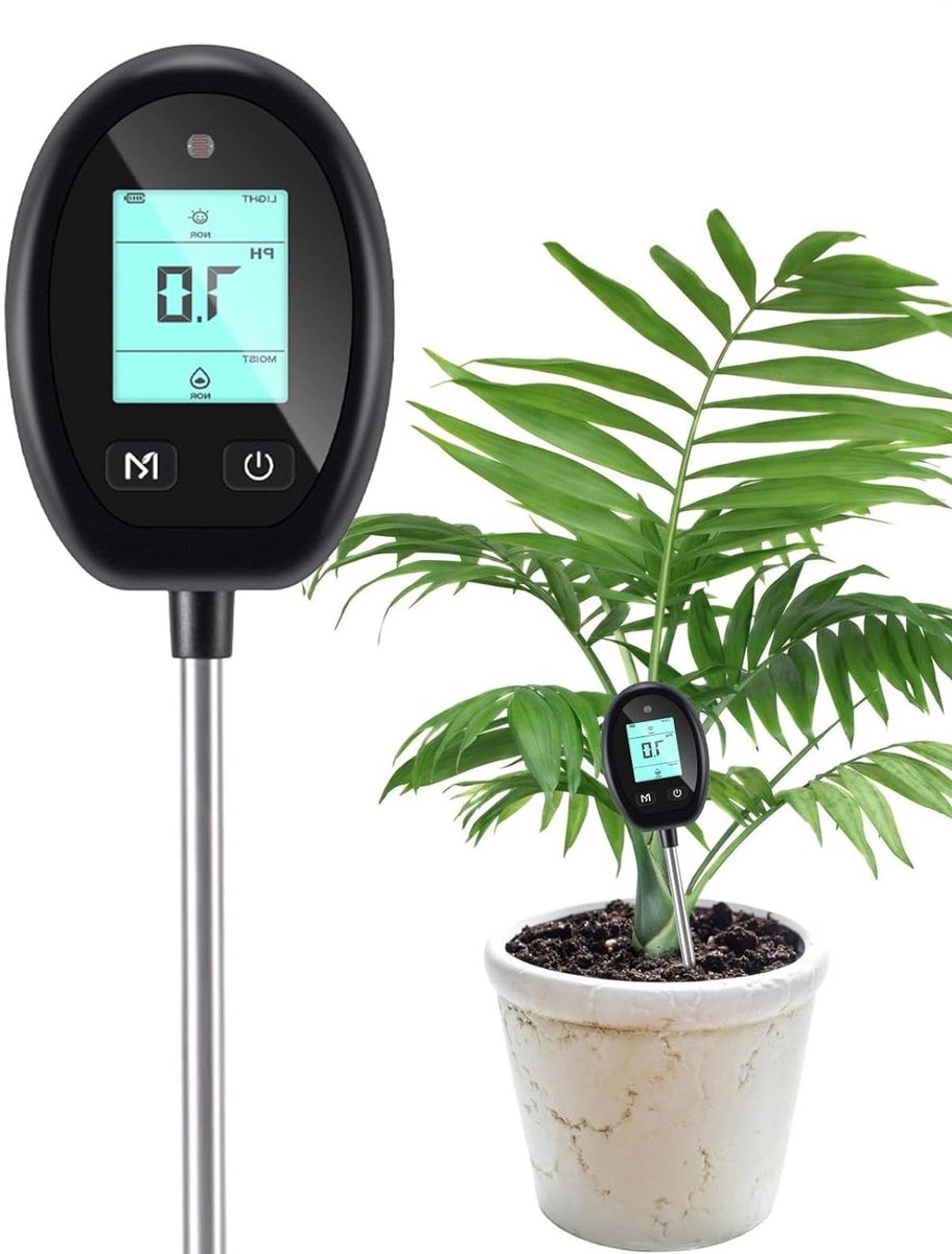 Bodemtester, pH-tester voor tuingrond, bodemvochtigheid, 6-in-1, digitale pH-meter voor bodemvochtigheid, plantentemperatuur, bodemtestapparaat