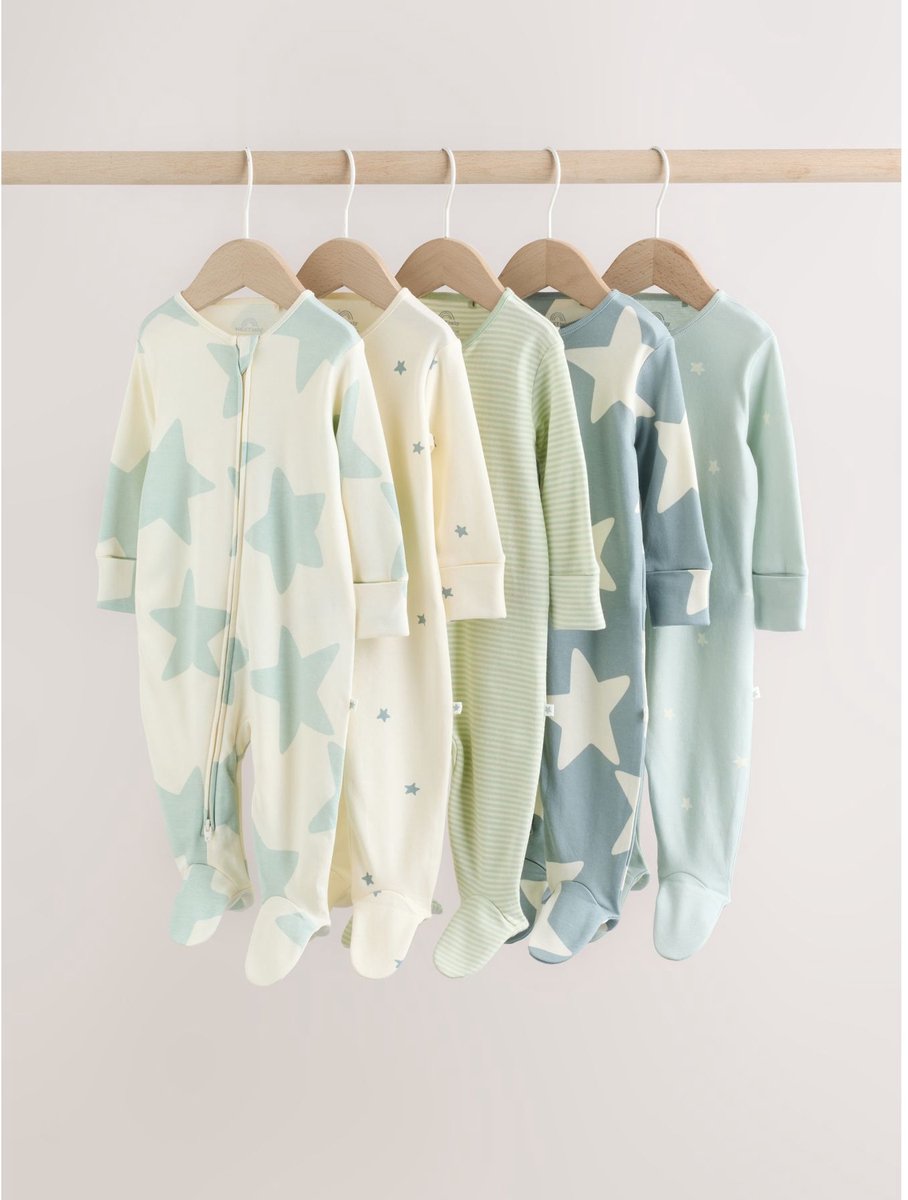 Next - Jongens - Set van 5 babypyjama's met tweewegritssluiting - Groen