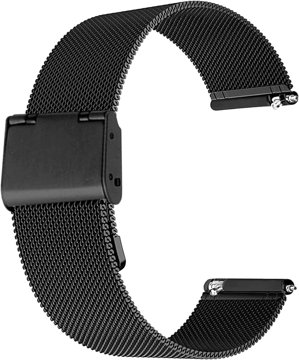 Premium 22mm Horlogeband van Roestvrij Staal met Mesh en Snelsluiting - Geschikt voor Smartwatches en Traditionele Horloges - Zwart, Duurzaam en Stijlvol