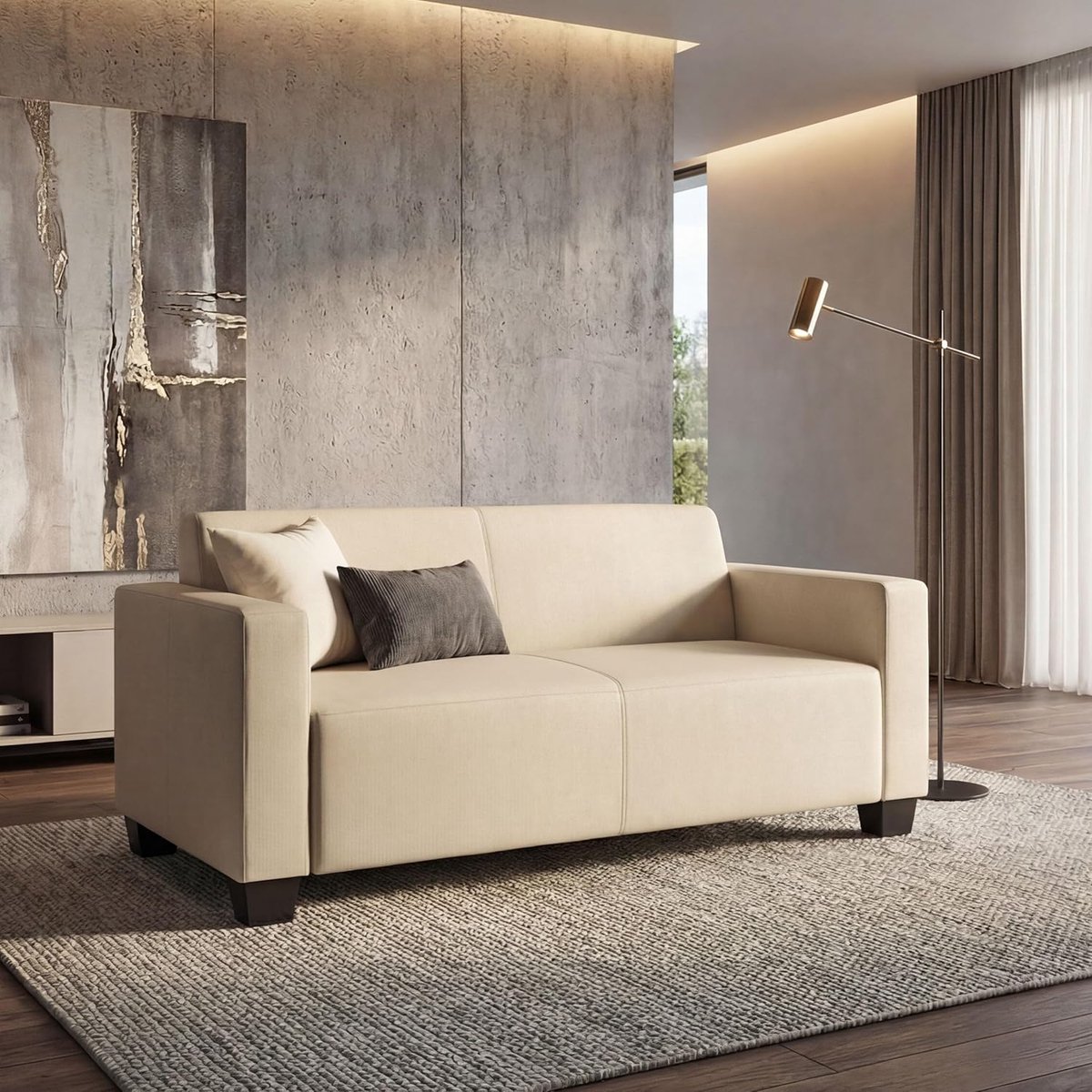 2-zitsbank Kunstleer Crème Modulair 136 cm – Luxe Loungebank met Schuimvulling & Stevig Houten Frame – Moderne Sofa Lyon Design Ruimtebesparend – Industrohome Modular Luxe Sofa