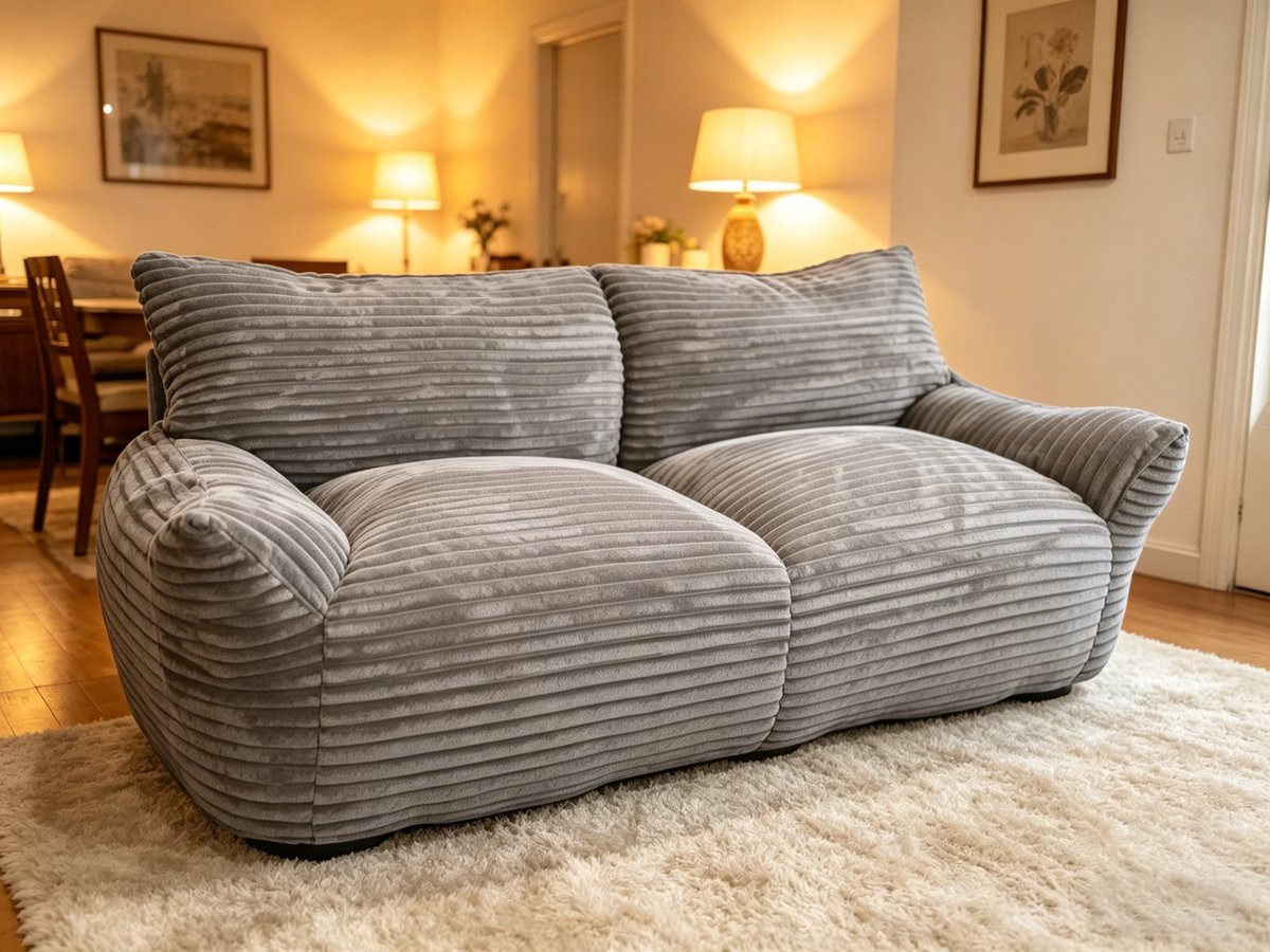 Frameloze tweezitsbank van 210x102x80 cm grijze frameloze tweezitsbank effen corduroy bank die gebruikt kan worden om op te slapen of te relaxen frameloze gecomprimeerde zachte en huidvriendelijke bank geschikt voor woonkamer appartement en kantoor