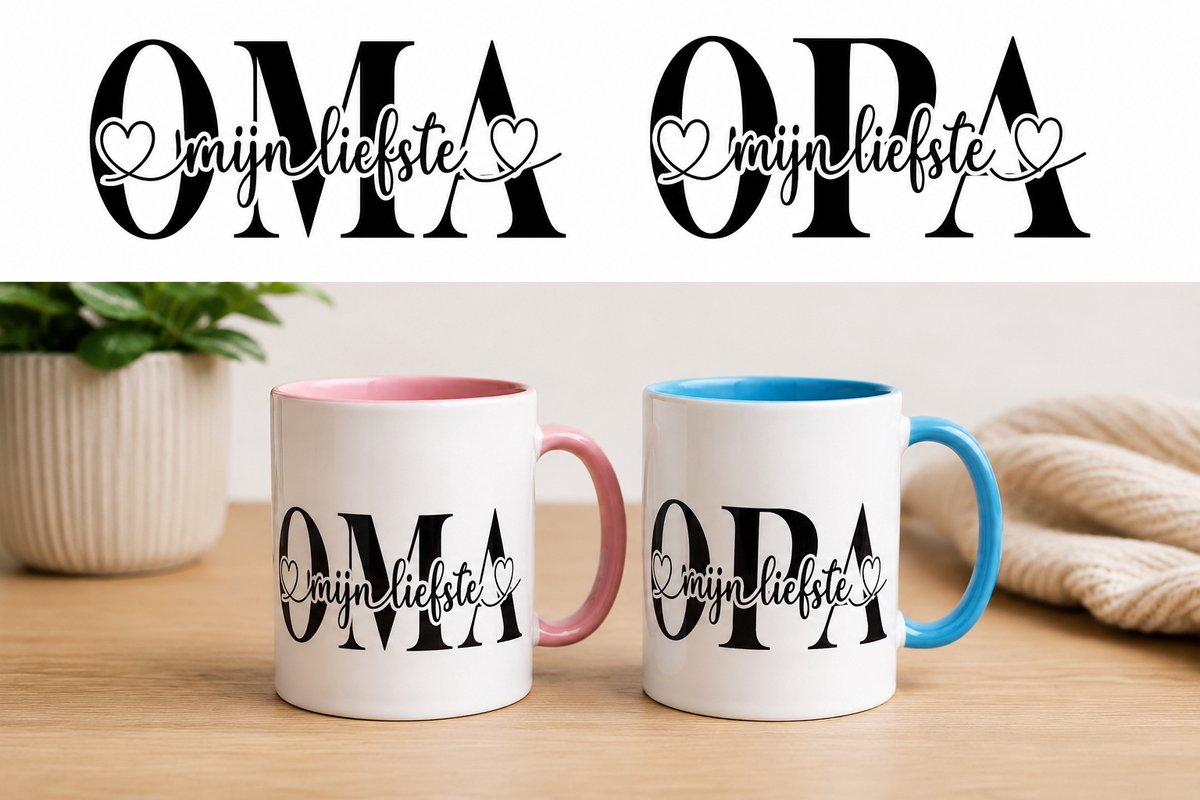 Afecto - Opa en Oma Mok Set – Mijn Liefste Opa & Oma – Cadeau voor Opa en Oma – Keramische Koffiemokken 330 ml – 2 Stuks