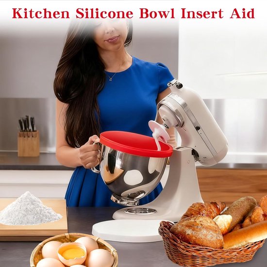 Siliconen Inzetstuk - Mixer Kom Accessoire - Bakken en Mixen - Spat- en Geluidsdempend - 5 Qt - Rood — afbeelding 4