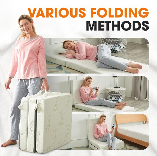 Opvouwbaar Matras - Drie-voudig Bed - Compact Slapen - Zachte Bamboehoes - 190x63 cm - Grijs — afbeelding 3