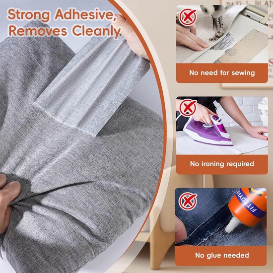 Stoffen reparatieset - Zelfklevende patches - Meubels herstellen - Sterke lijmkracht - 12 x 160 cm - Bruin — afbeelding 2