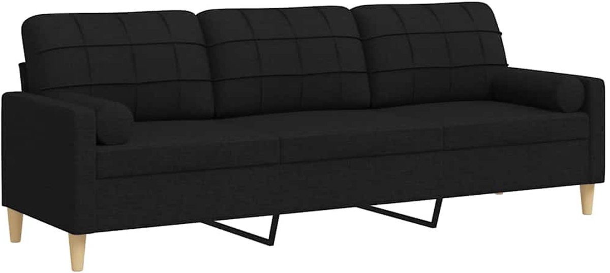 vidaXL 3-zitsbank - met - sierkussens - 210 - cm - stof - zwart