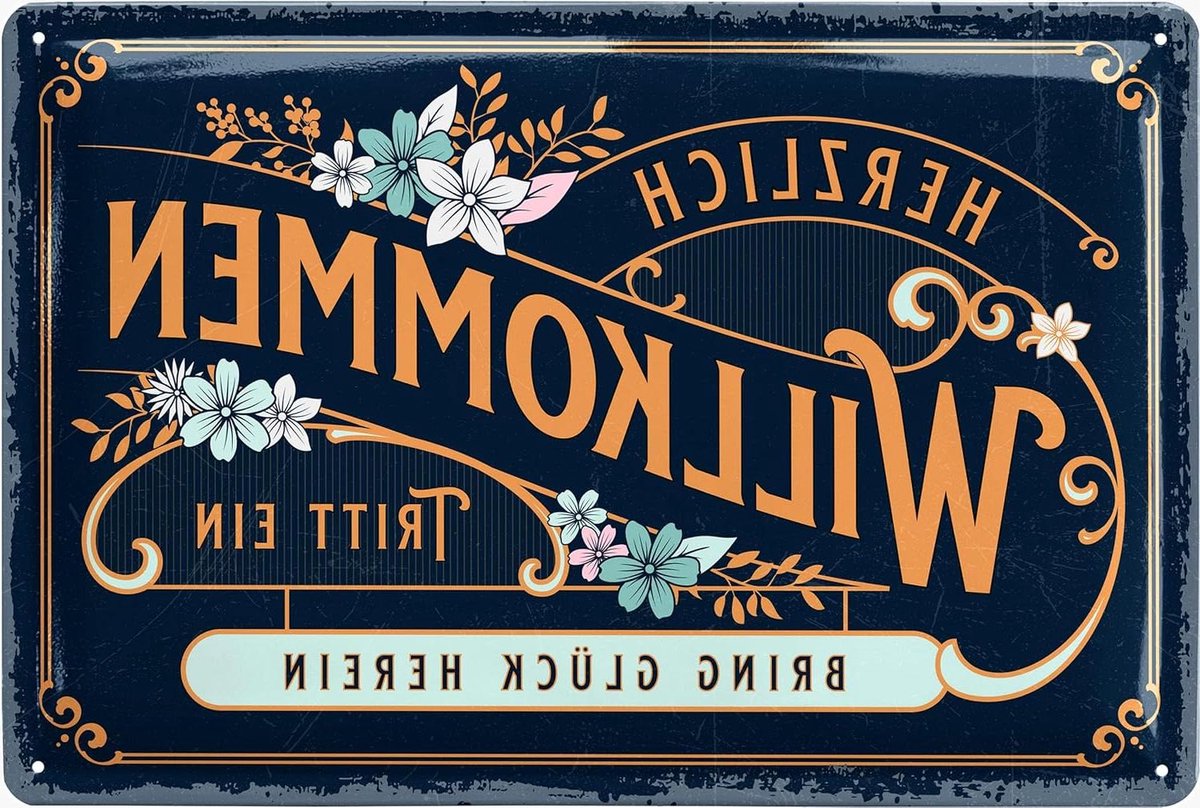 Metalen Welkomstbord - Decoratiebord Spreuk - Entree Decoratie - Welkom Thuis Tekst - 20x30 cm - Retro