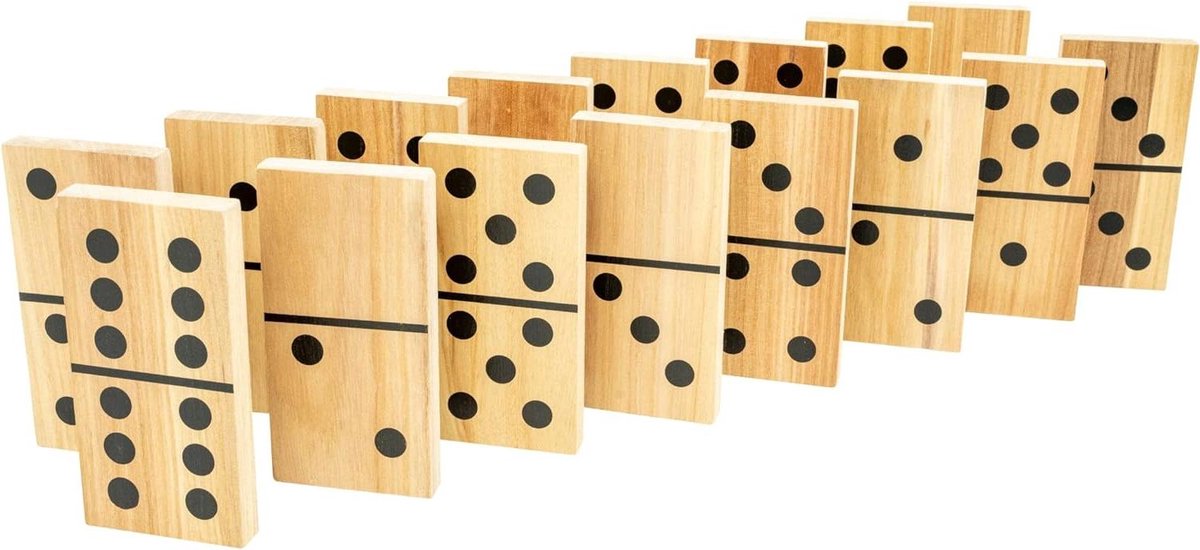 Houten Domino Spel - Grote Tegels - Familie Plezier - FSC Gecertificeerd - 28 Stuks - Houtkleur