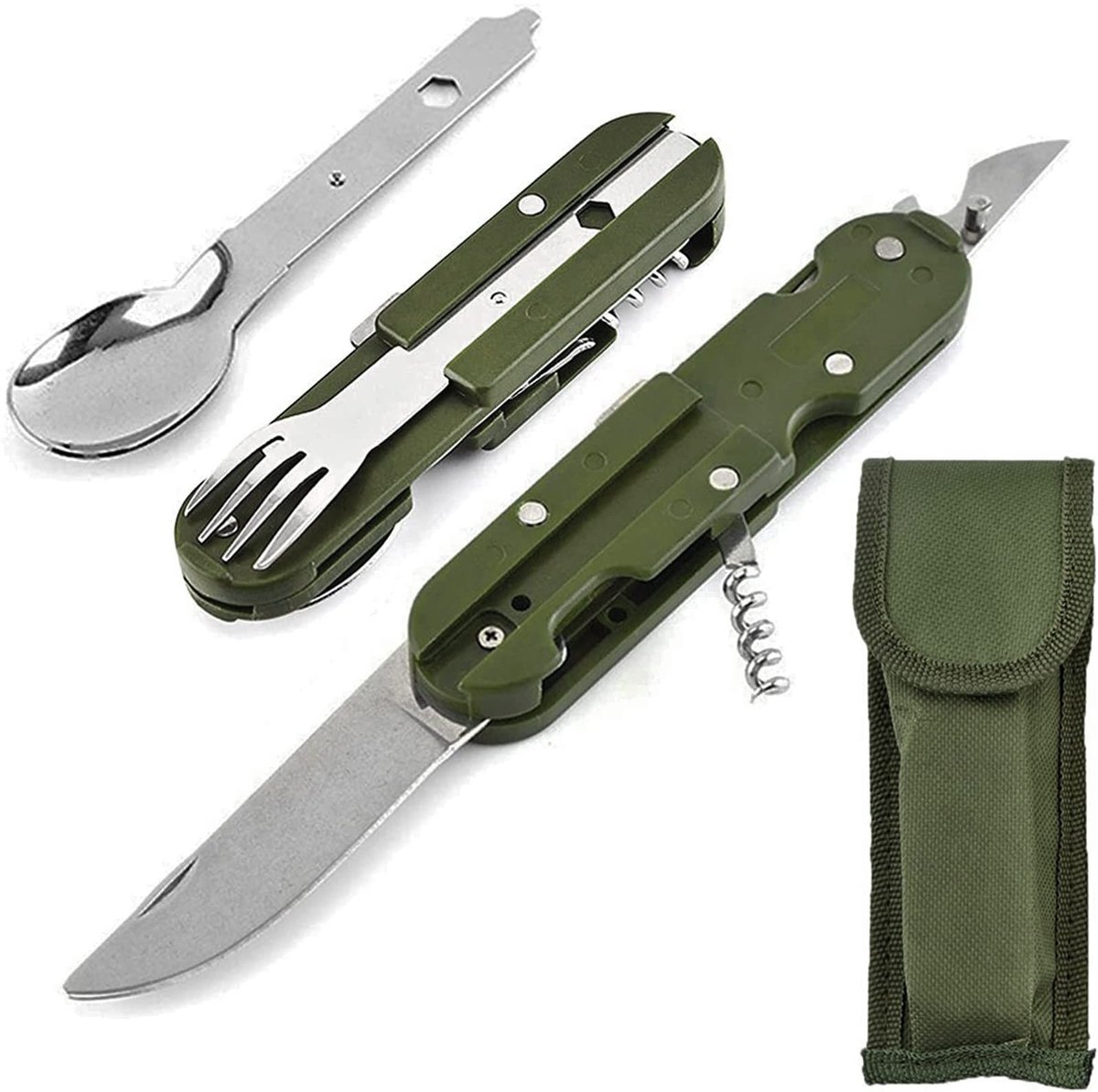 IMstore - Multifunctionele Vouwbare Tafelware - 5-in-1 Camping Bestek - Draagbaar en Sterk - Outdoor Survival - Ideaal voor Kamperen en Hiking