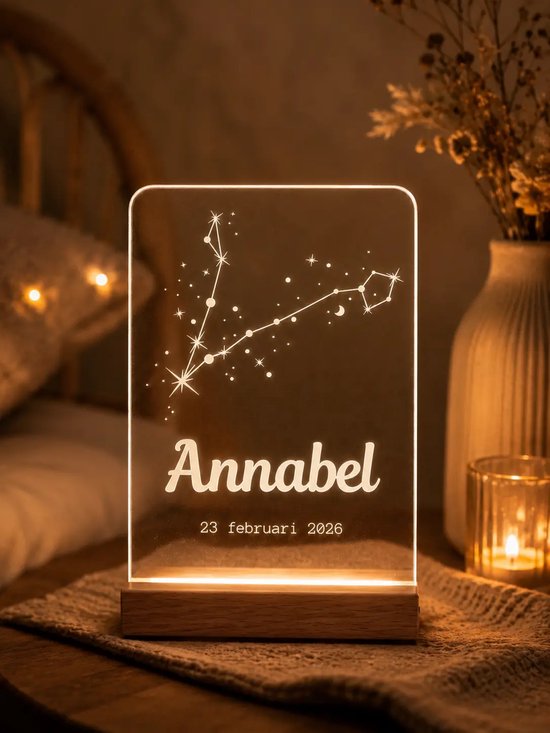 Gepersonaliseerd Sterrenbeeld Vissen Lampje met Naam en Datum - LED Nachtlampje Babykamer - Kraamcadeau Baby van Merkloos — afbeelding 2