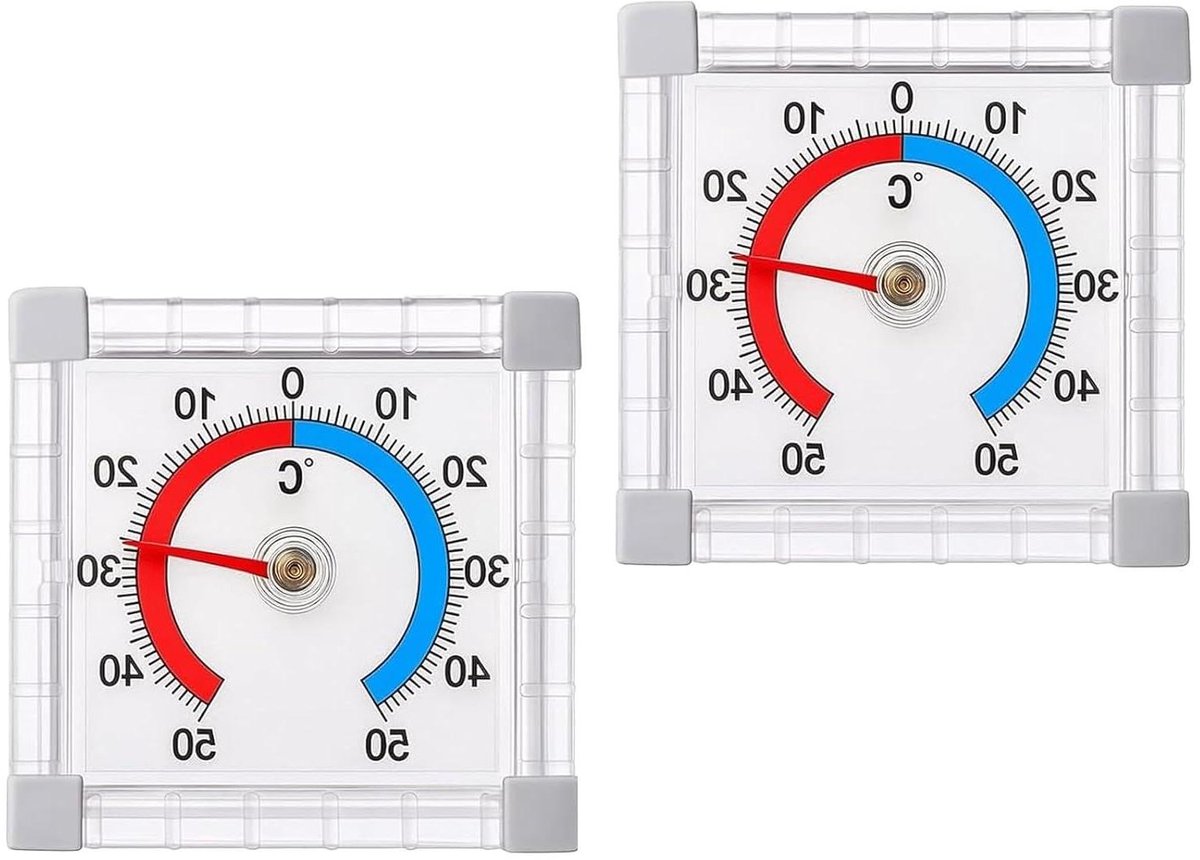 Buitenthermometer Set - Raamthermometer Temperatuurmeter - Temperatuur Meten - Zelfklevende Montage - 2 Stuks - Transparant