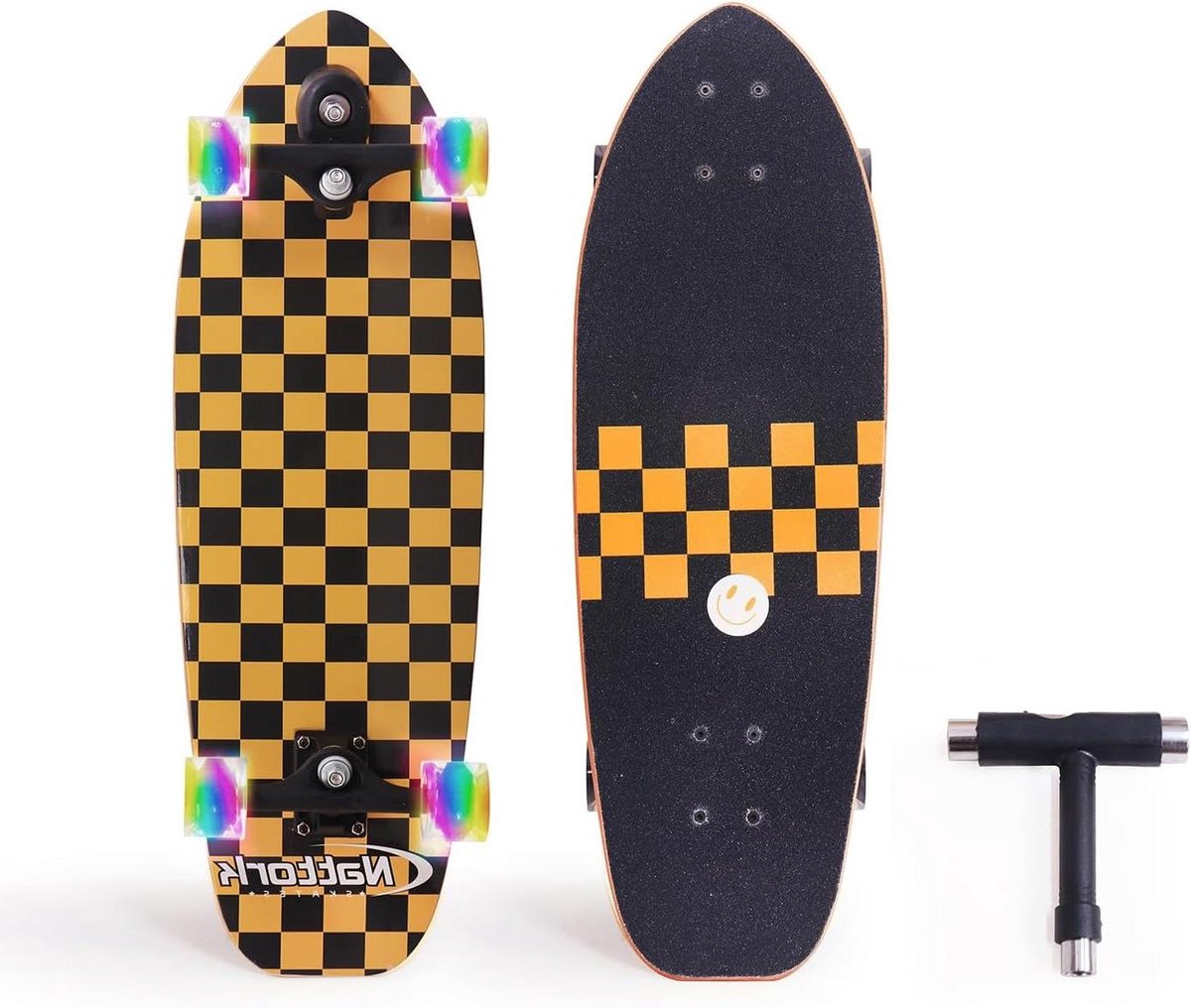 Skateboard Cruiser Compleet Skateboard Straat Cruisen Dubbele Kicktail 29″ x 8″ Gouden Check