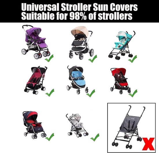 Universeel zonnescherm voor kinderwagens - zonbescherming voor kinderwagen, Past op 98% van de kinderwagens - UV-bescherming - Meerdere bevestigingsopties - regenbestendige accessoires - Zwart - Cyslmuk® van Universeel — afbeelding 2