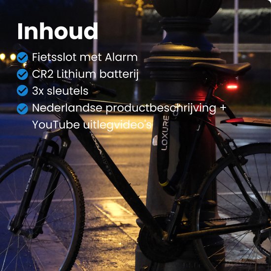 Loxure Fietsslot met Alarm - 120 Decibel Alarmsysteem - Anti-Diefstal - 120 cm lengte - 8 mm dikte - Gehard Staal - 2 Jaar Garantie
