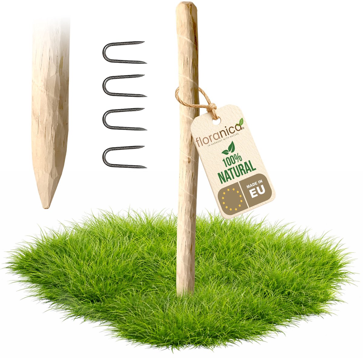 Floranica hazelnoot houten paal hoogte 120 cm, houten paal voor prieelhek, kastanjehek, houten palen, boomsteun, puntige houten paal, boompaal, steunpaal